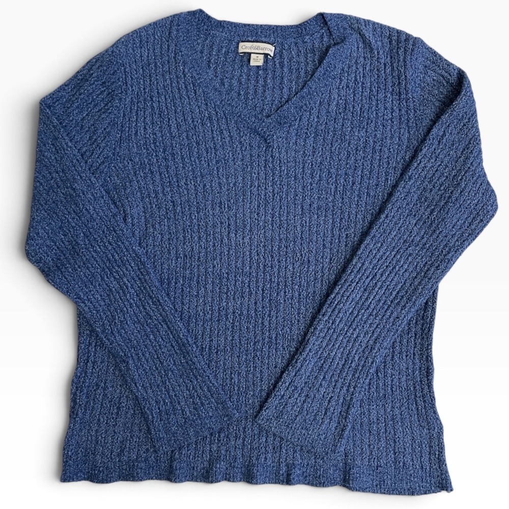 Croft & Barrow Ribbed V-Neck Sweater Womens Medium Blue